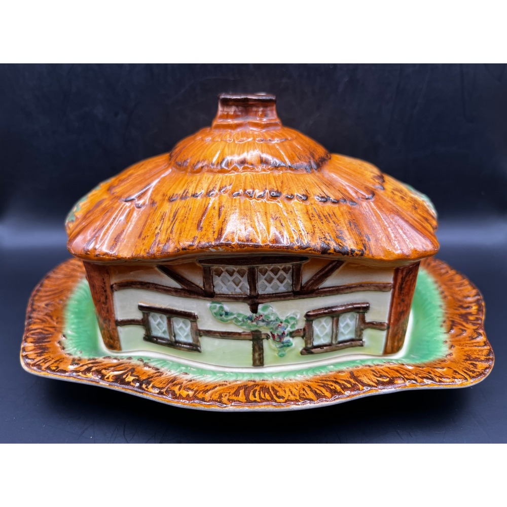 Vtg J Shaw Sons Burlington Ware Cottage Butter‎ Dish Lid Tray Devon Cobb England